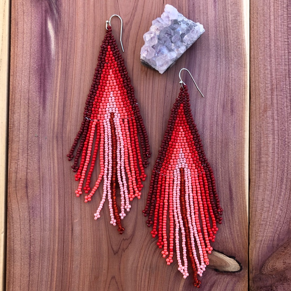 Red Ombré Beaded Tassel Earrings! - Picture 3 of 5